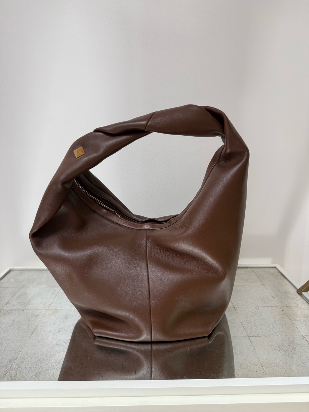 Valentino Brown Leather Hobo Bag with Gold Hardware